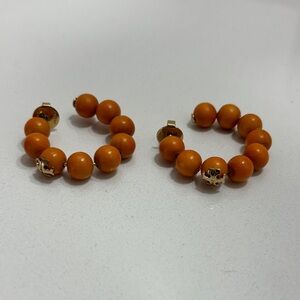 Tory Burch Orange Logo Wood Hoop Earrings